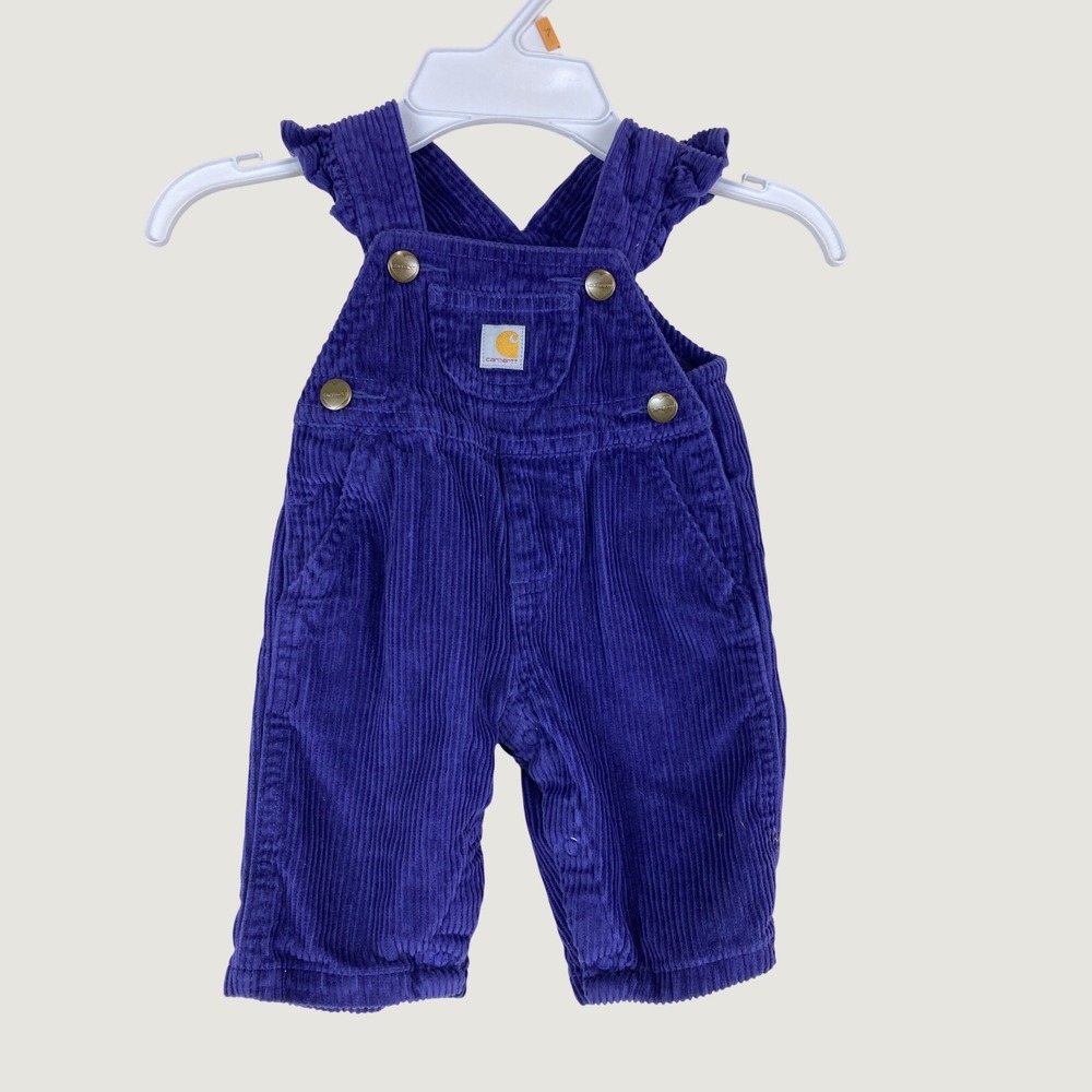 Carhartt Corduroy Overalls Baby Girl 3M Purple Ruffle Fall Winter Logo